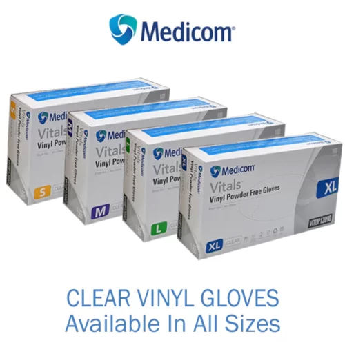 Medicom Vitals Vinyl Powder Free Gloves - Clear (Box of 100)
