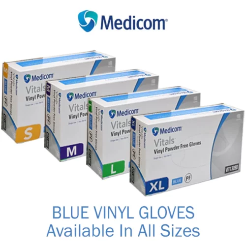 Medicom Vitals Vinyl Powder Free Gloves - Blue (Box of 100)